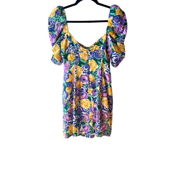Zara purple and yellow floral printed corset style mini dress size XS NWOT - Picture 8 of 10
